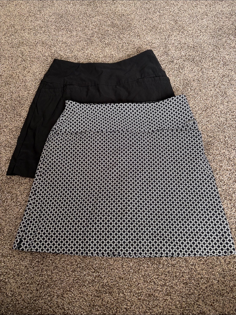 2 Black A-Line SKORTS!! with Black-and-White Geo Print A-Line Skirt Duo